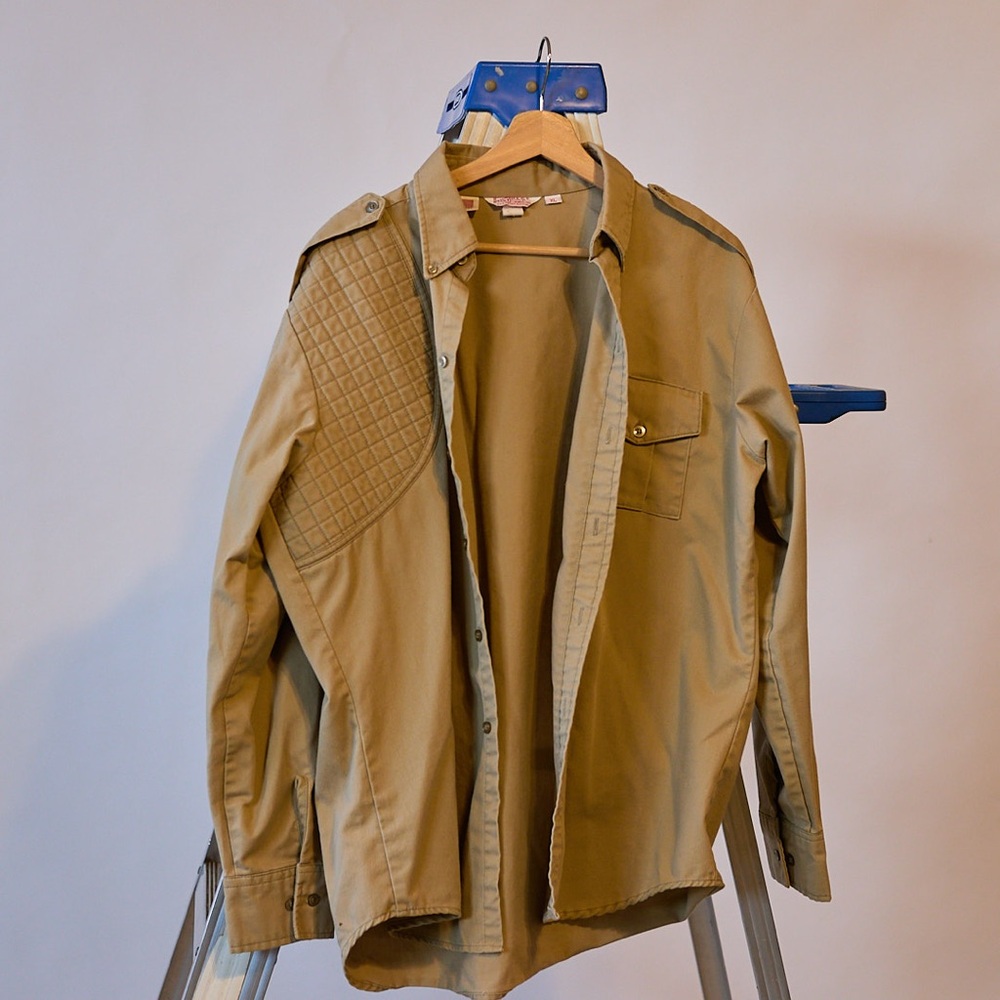 Tan Lightweight Shirt Jacket with Collared Neckline